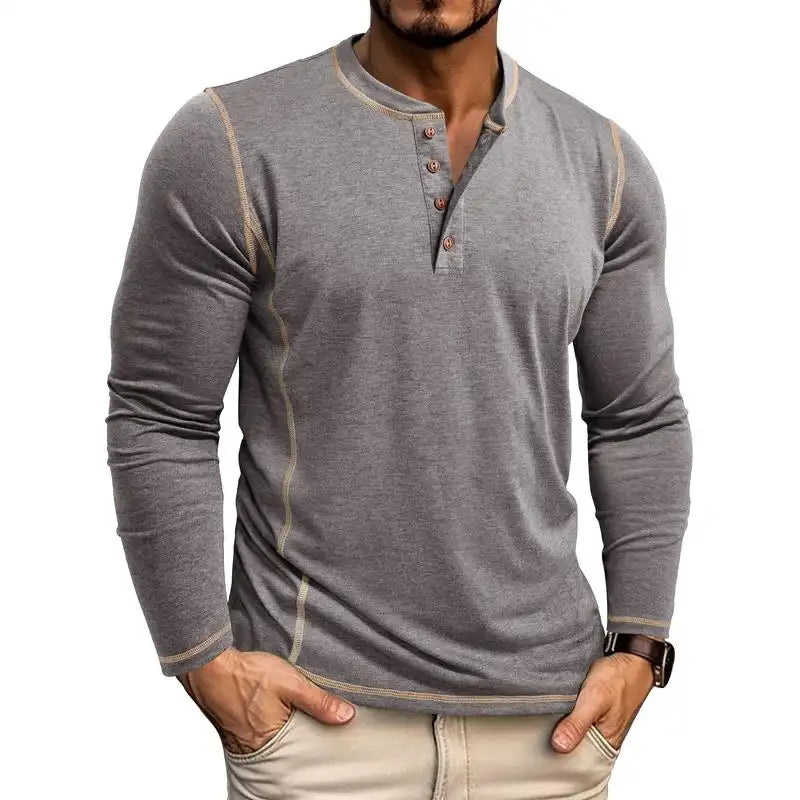 Men's Lightweight Henley Shirt: 4-Button Long Sleeve
