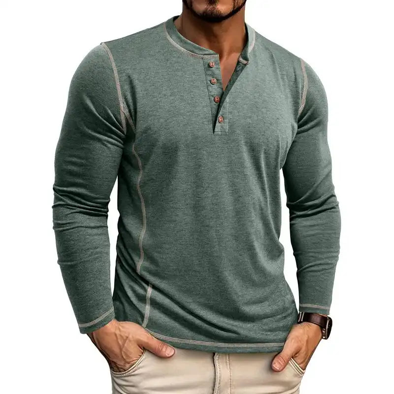 Men's Lightweight Henley Shirt: 4-Button Long Sleeve