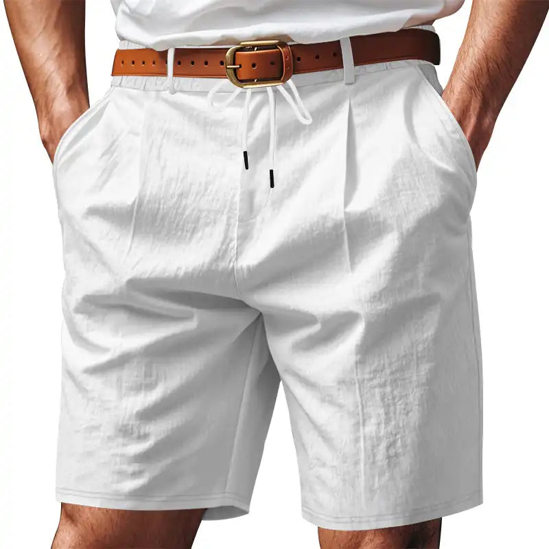 Men's Linen Summer Shorts - Elastic Drawstring Waist, Straight Leg
