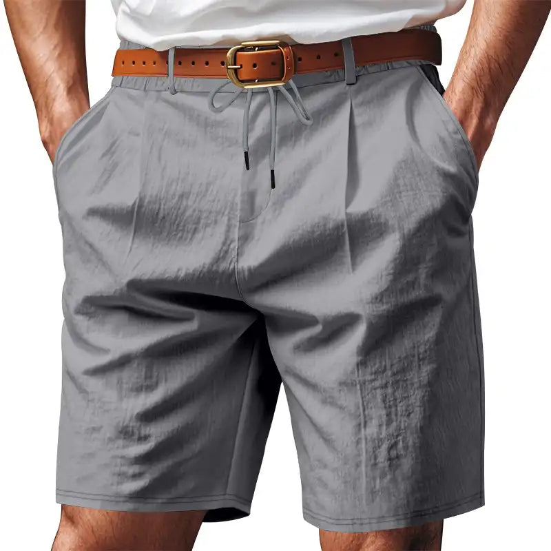 Men's Linen Summer Shorts - Elastic Drawstring Waist, Straight Leg