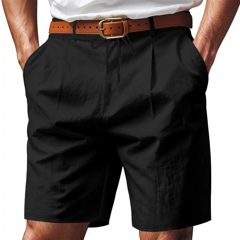 Men's Linen Summer Shorts - Elastic Drawstring Waist, Straight Leg