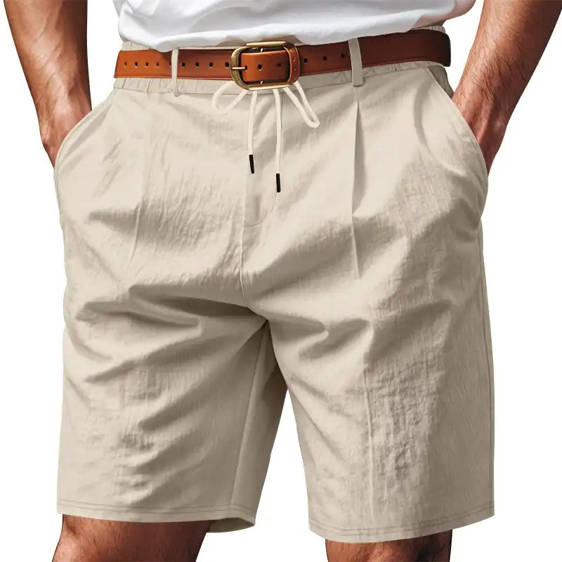 Men's Linen Summer Shorts - Elastic Drawstring Waist, Straight Leg