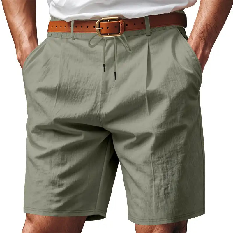 Men's Linen Summer Shorts - Elastic Drawstring Waist, Straight Leg