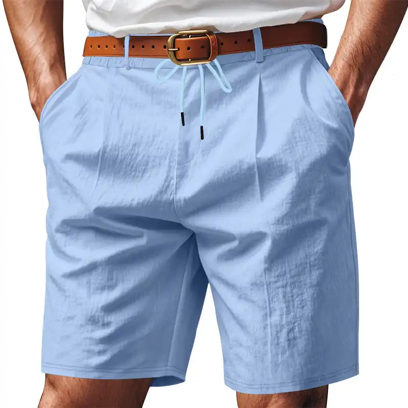 Men's Linen Summer Shorts - Elastic Drawstring Waist, Straight Leg