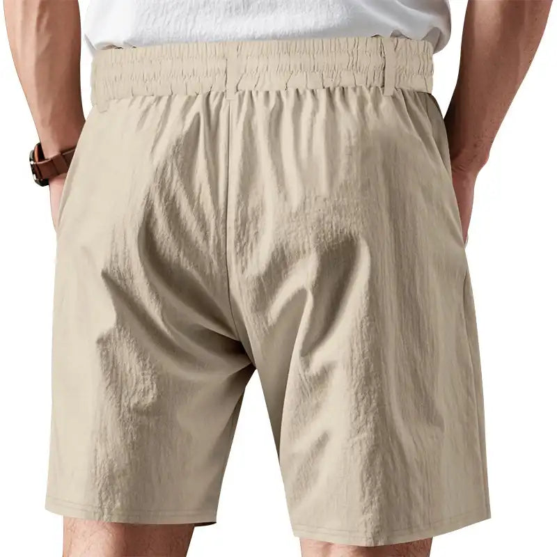 Men's Linen Summer Shorts - Elastic Drawstring Waist, Straight Leg