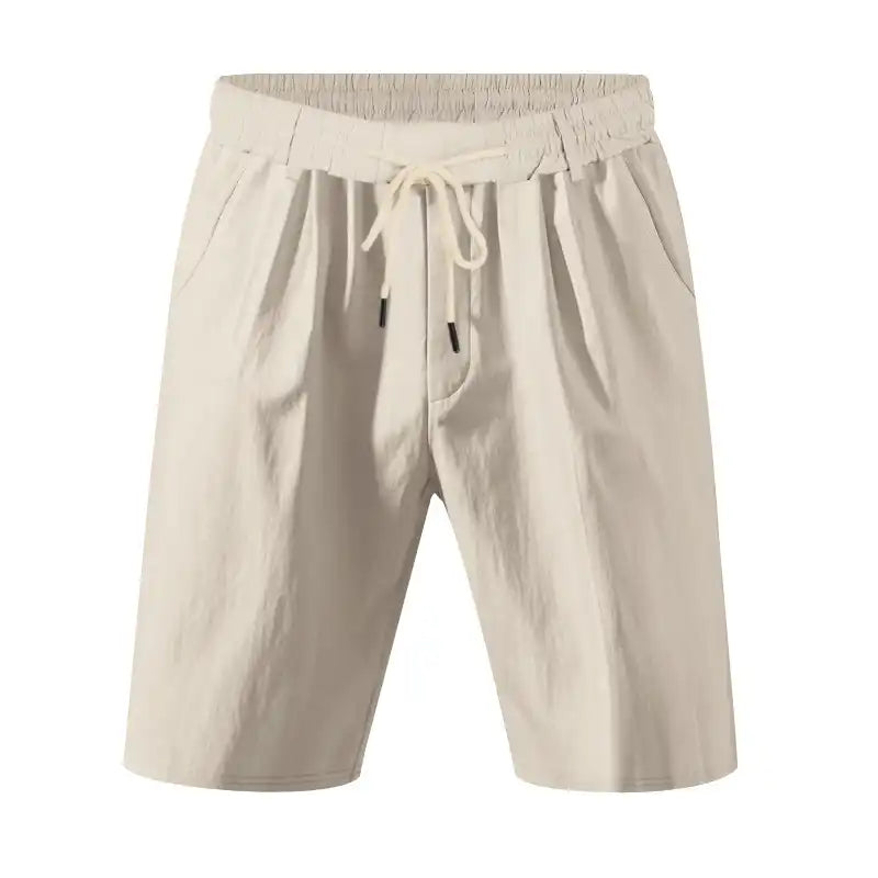 Men's Linen Summer Shorts - Elastic Drawstring Waist, Straight Leg