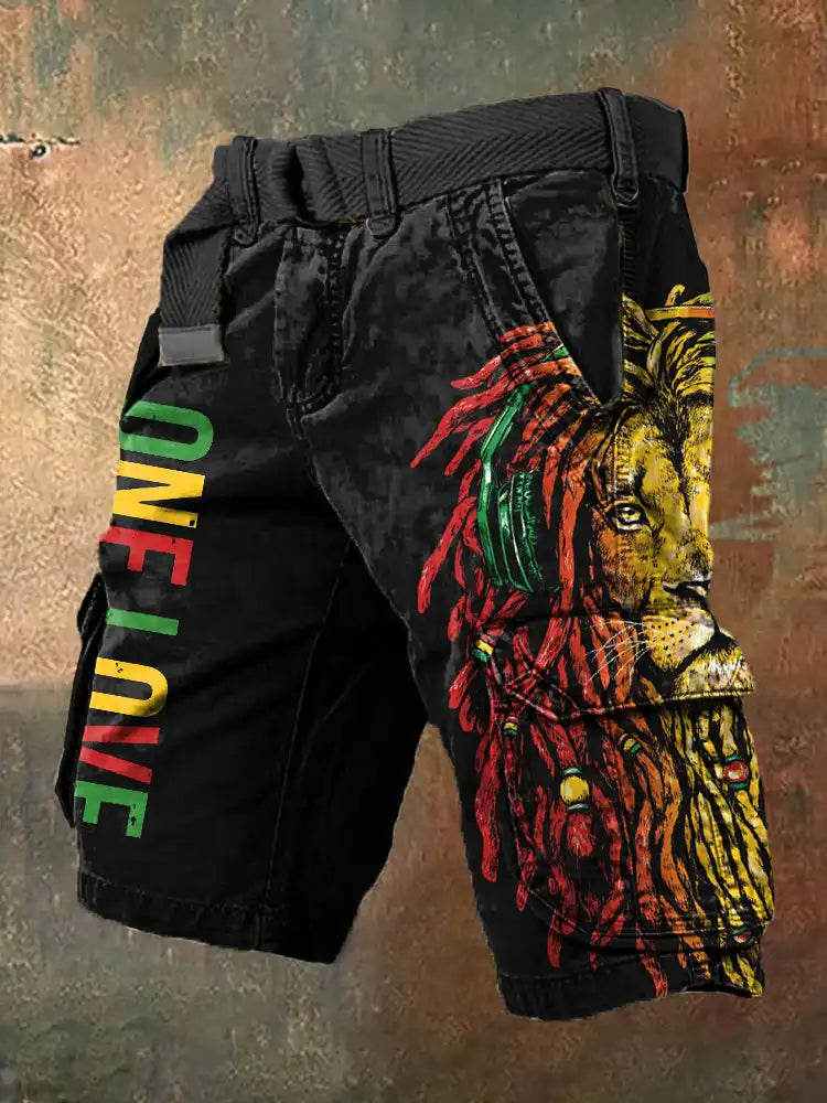 Men's Reggae Lion Print Art Cargo Shorts