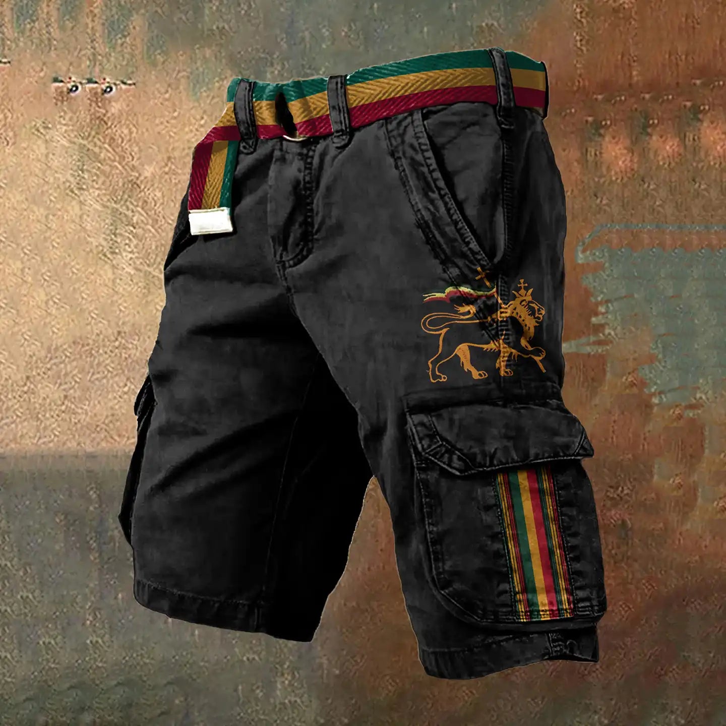 Men's Reggae Lion Print Art Cargo Shorts