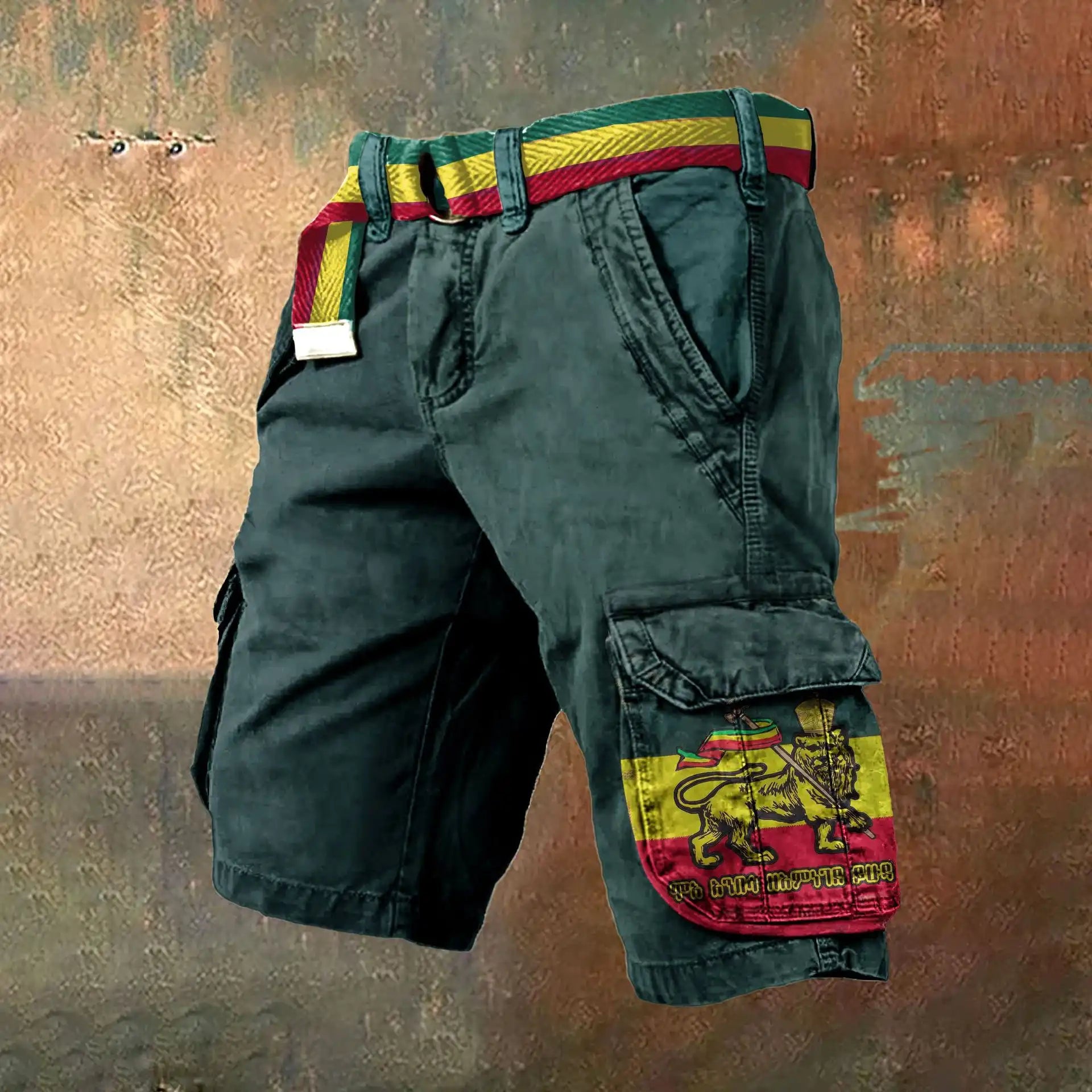 Men's Reggae Lion Print Art Cargo Shorts