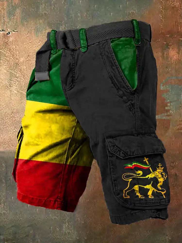 Men's Reggae Lion Print Art Cargo Shorts