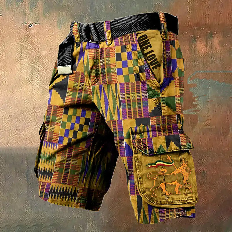 Men's Reggae Lion Print Art Cargo Shorts