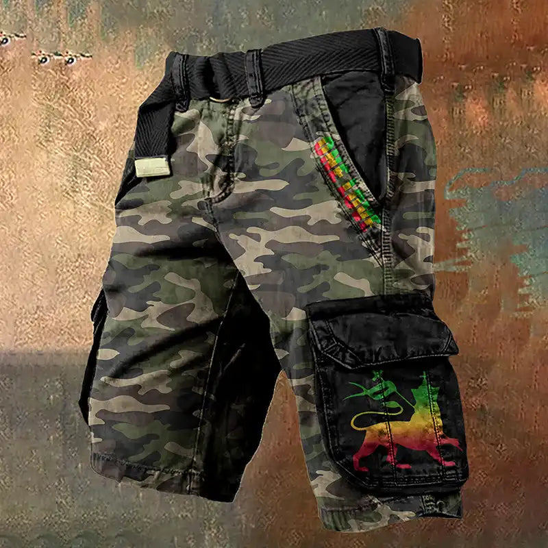 Men's Reggae Lion Print Art Cargo Shorts