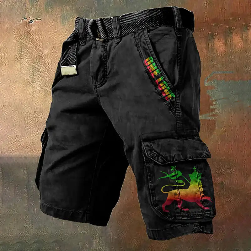 Men's Reggae Lion Print Art Cargo Shorts