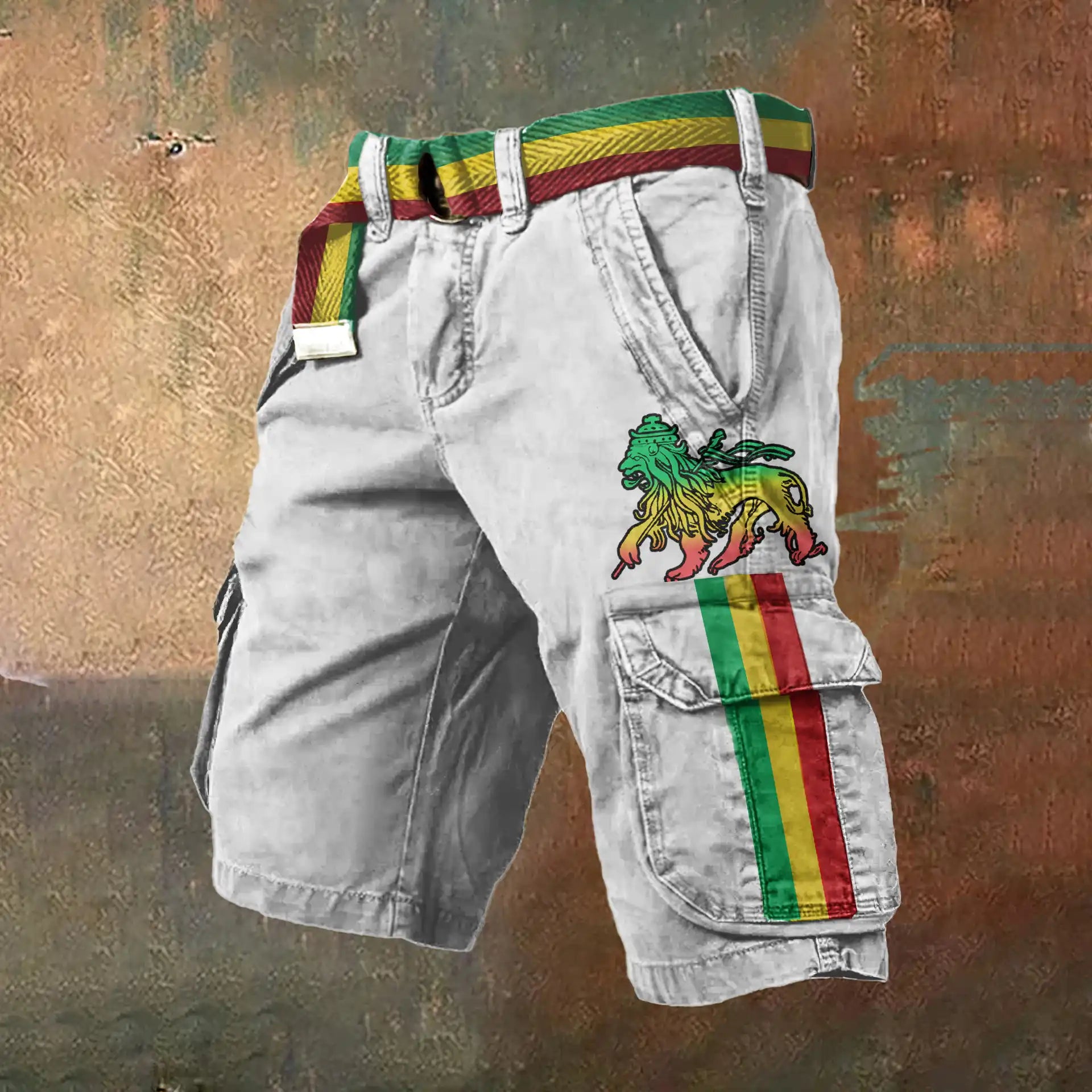 Men's Reggae Lion Print Art Cargo Shorts