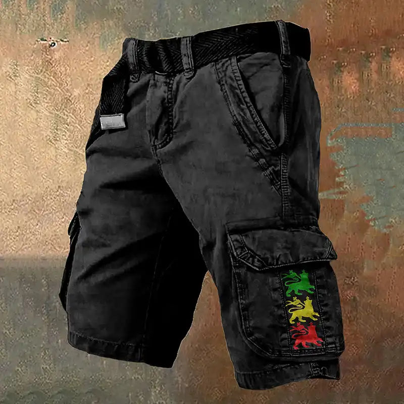 Men's Reggae Lion Print Art Cargo Shorts