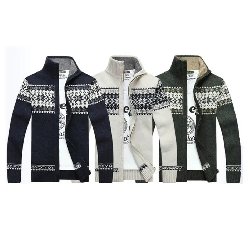 Men's Norwegian Knit Jacket - Stand Collar Zip-Front Cardigan/M-5XL