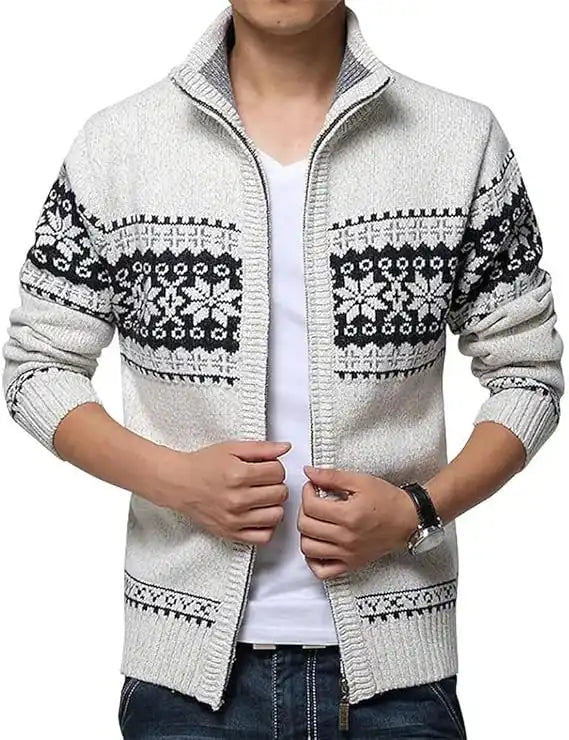 Men's Norwegian Knit Jacket - Stand Collar Zip-Front Cardigan/M-5XL