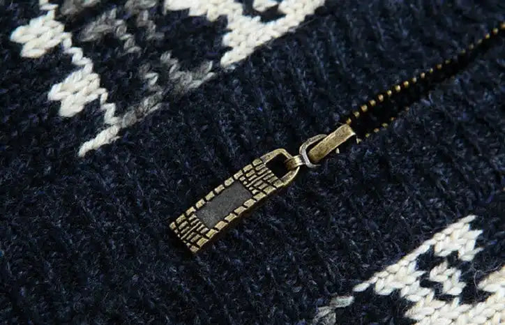 Men's Norwegian Knit Jacket - Stand Collar Zip-Front Cardigan/M-5XL