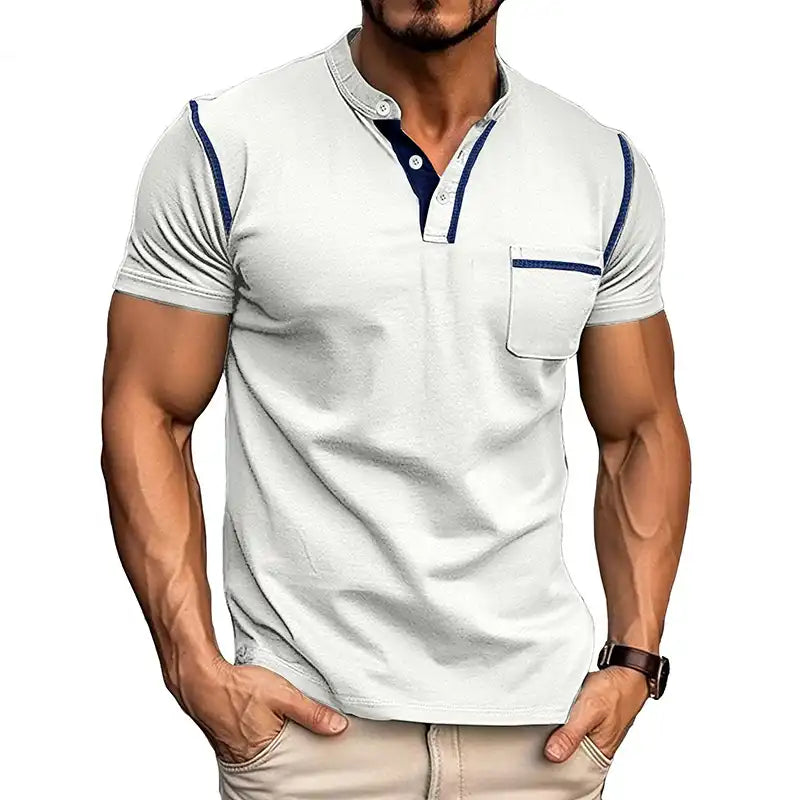 Men's Pocket Henley Shirt - Short Sleeve Cotton Tee