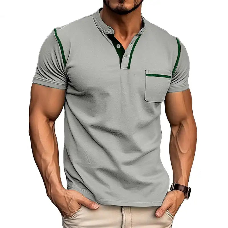 Men's Pocket Henley Shirt - Short Sleeve Cotton Tee