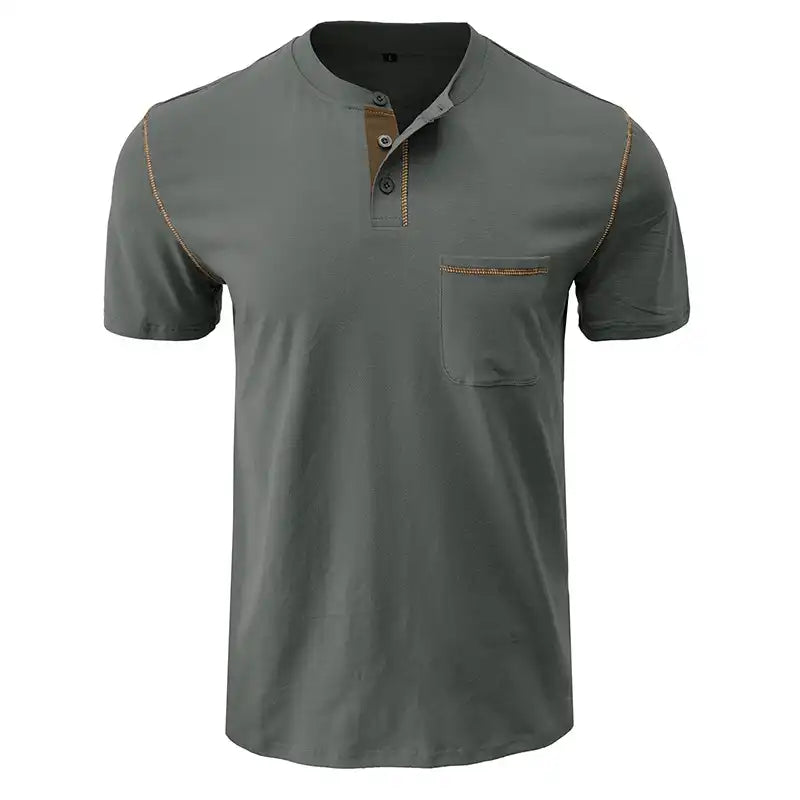 Men's Pocket Henley Shirt - Short Sleeve Cotton Tee