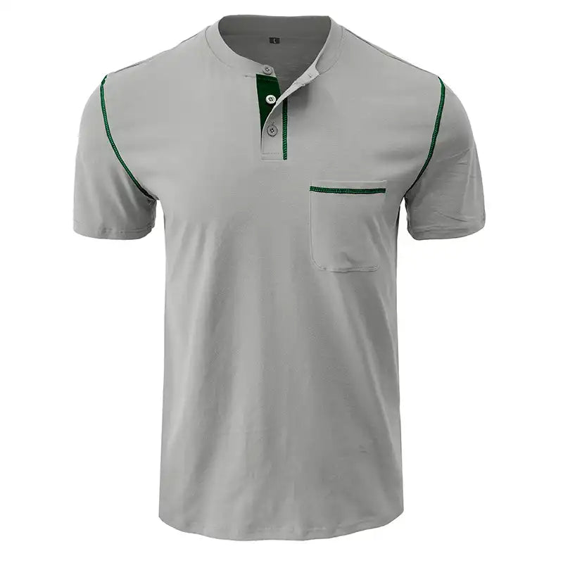 Men's Pocket Henley Shirt - Short Sleeve Cotton Tee