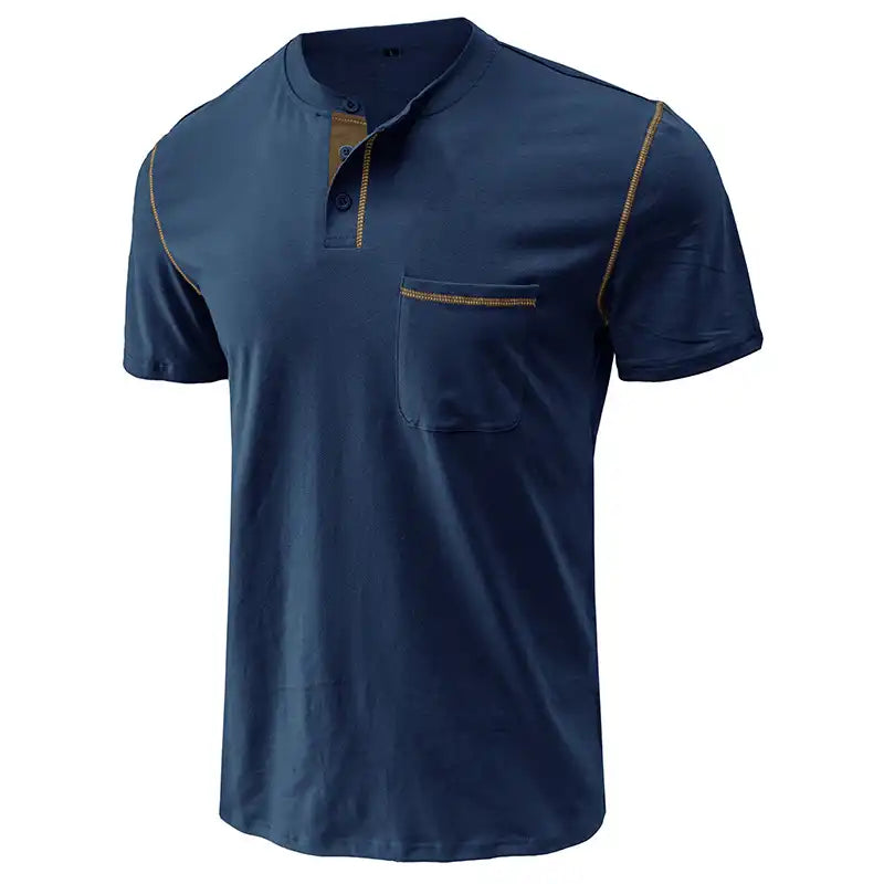 Men's Pocket Henley Shirt - Short Sleeve Cotton Tee