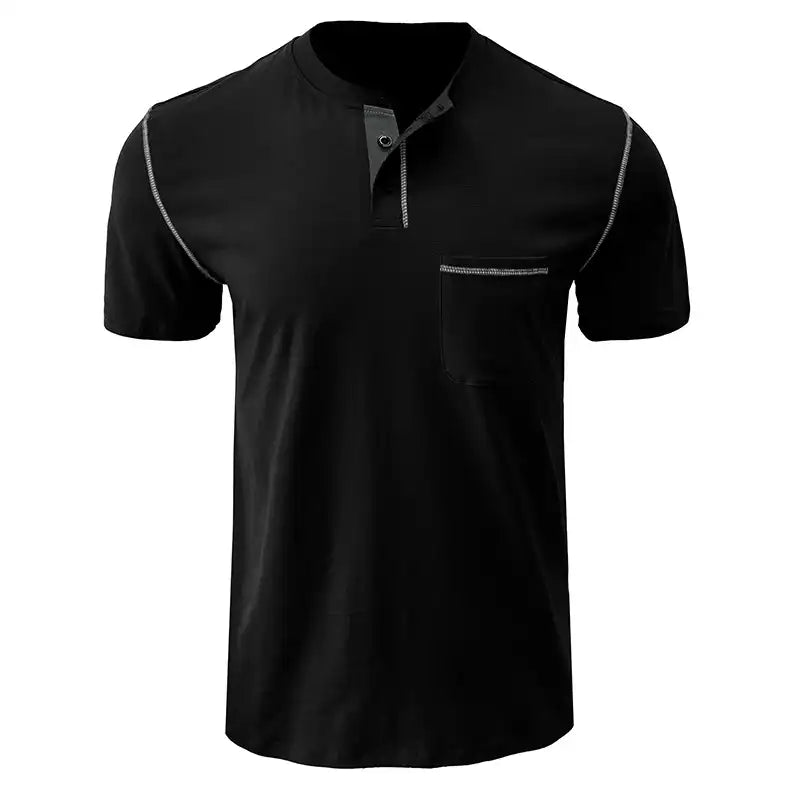 Men's Pocket Henley Shirt - Short Sleeve Cotton Tee