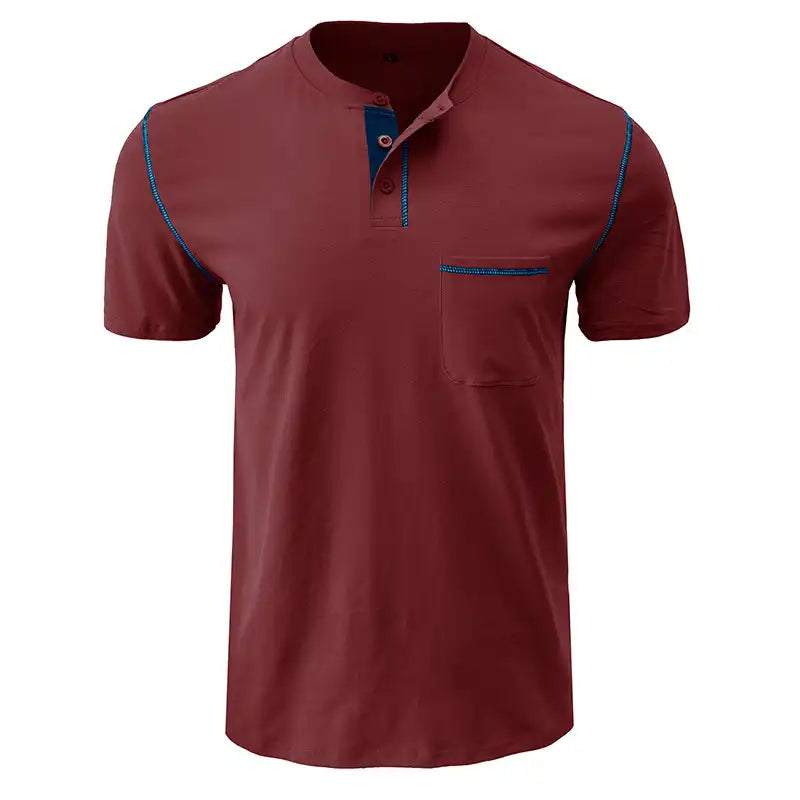 Men's Pocket Henley Shirt - Short Sleeve Cotton Tee