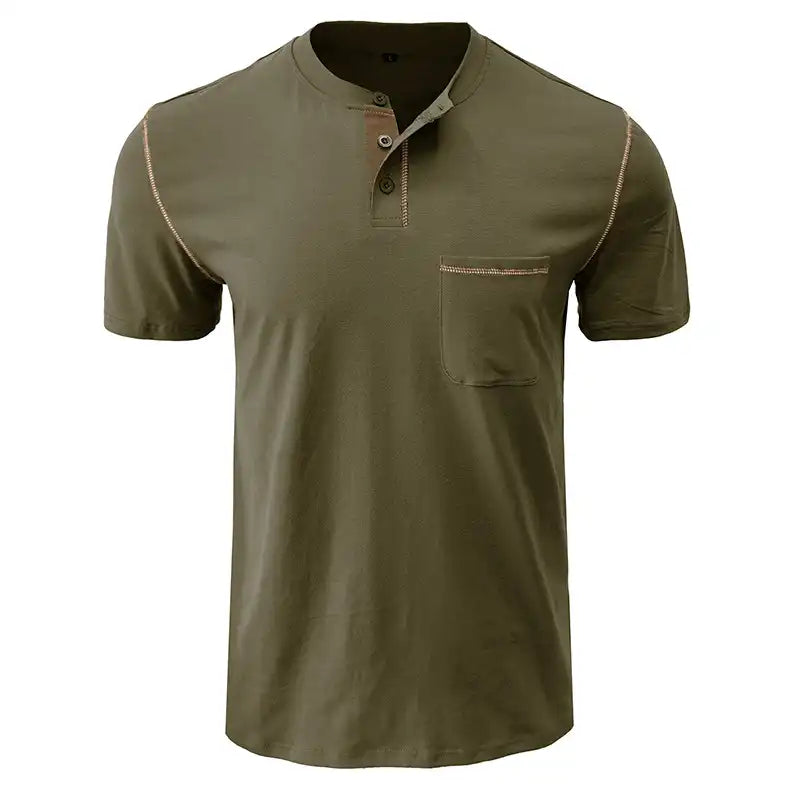 Men's Pocket Henley Shirt - Short Sleeve Cotton Tee