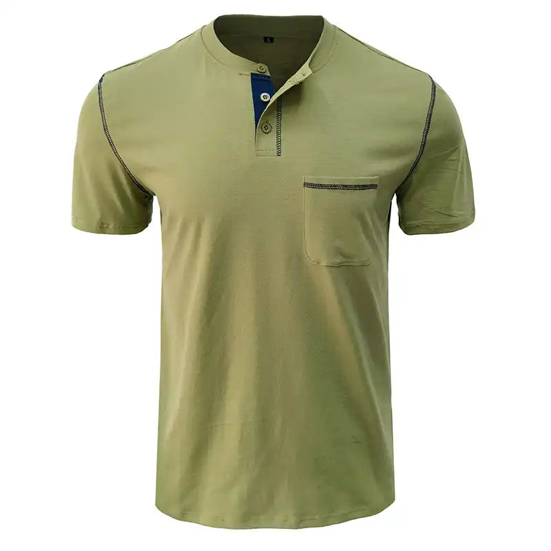 Men's Pocket Henley Shirt - Short Sleeve Cotton Tee