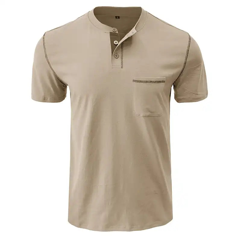 Men's Pocket Henley Shirt - Short Sleeve Cotton Tee