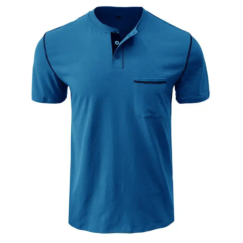 Men's Pocket Henley Shirt - Short Sleeve Cotton Tee