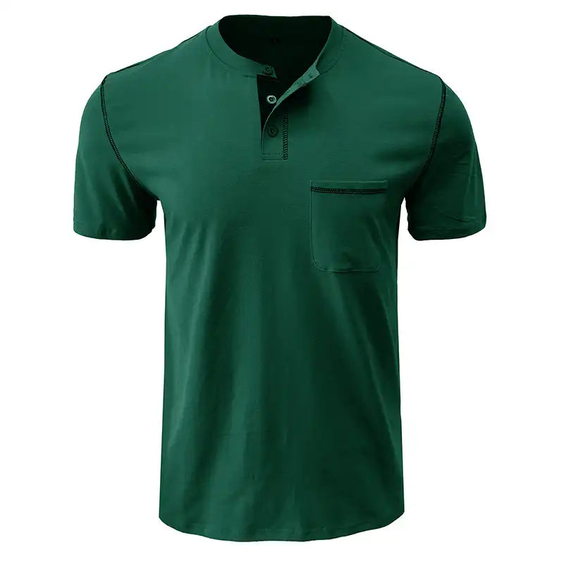 Men's Pocket Henley Shirt - Short Sleeve Cotton Tee