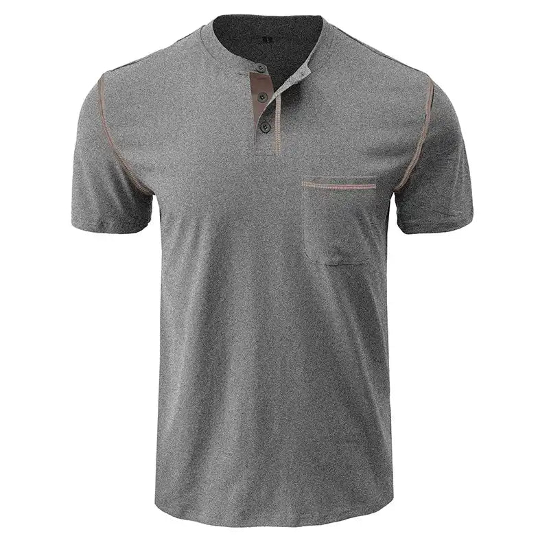 Men's Pocket Henley Shirt - Short Sleeve Cotton Tee
