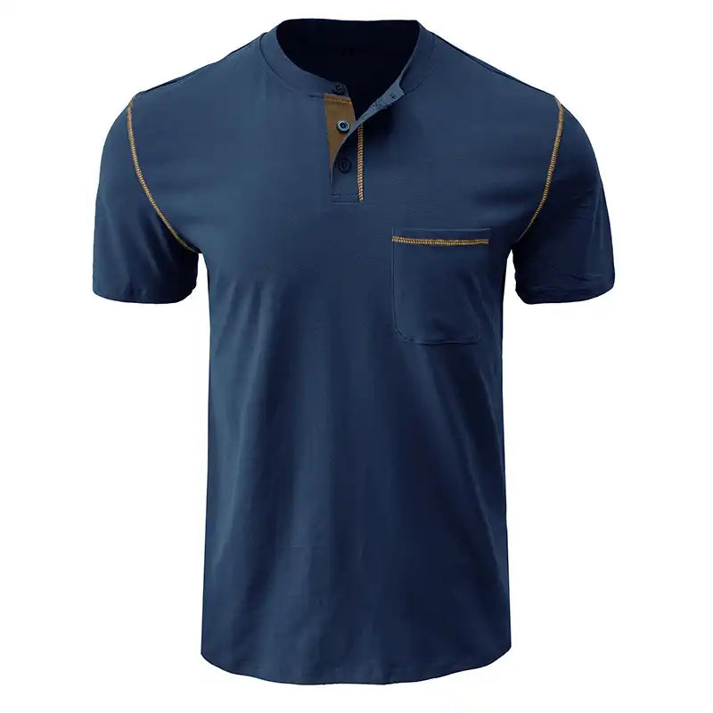 Men's Pocket Henley Shirt - Short Sleeve Cotton Tee