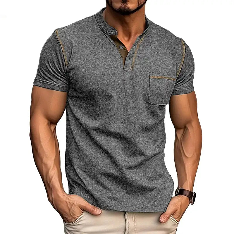 Men's Pocket Henley Shirt - Short Sleeve Cotton Tee
