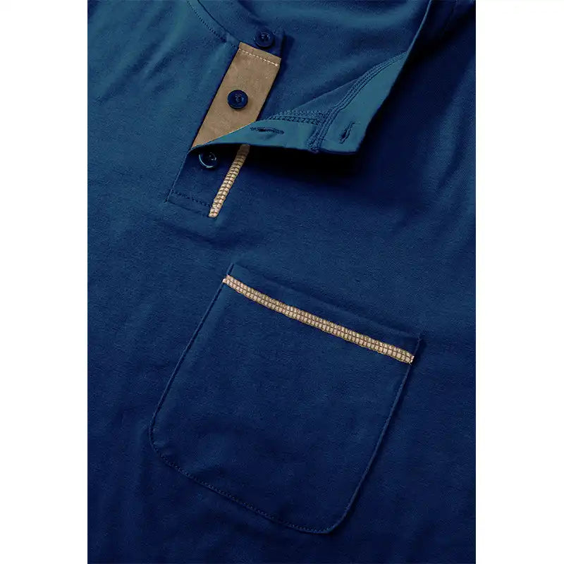 Men's Pocket Henley Shirt - Short Sleeve Cotton Tee