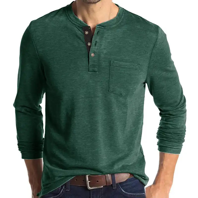 Men's Pocket Henley T-Shirt - Long Sleeve Classic