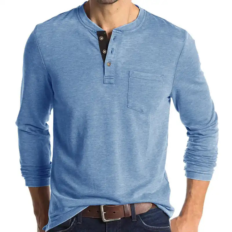 Men's Pocket Henley T-Shirt - Long Sleeve Classic