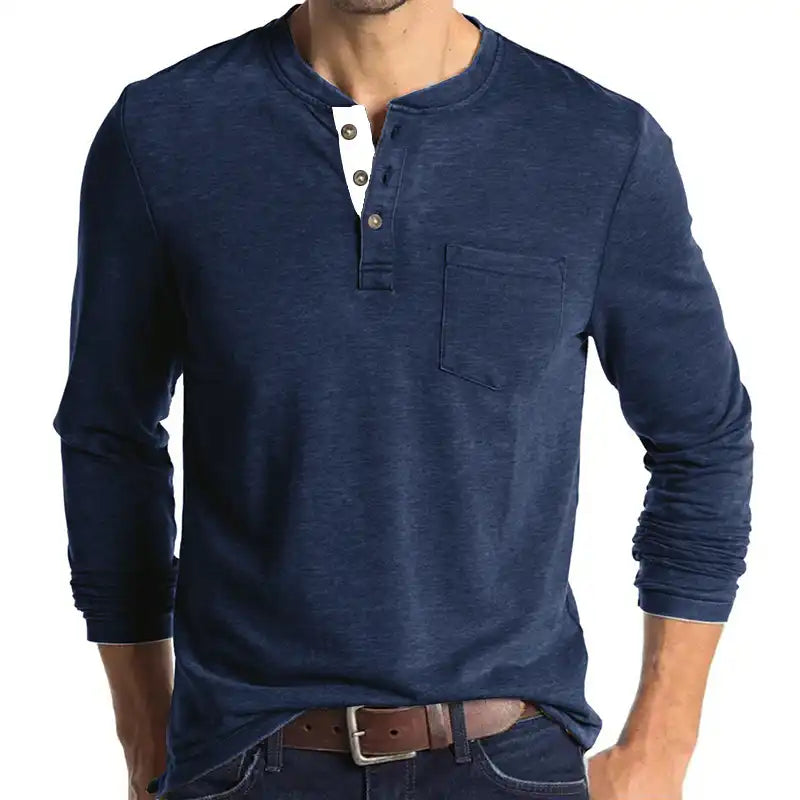 Men's Pocket Henley T-Shirt - Long Sleeve Classic