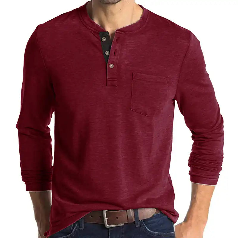 Men's Pocket Henley T-Shirt - Long Sleeve Classic
