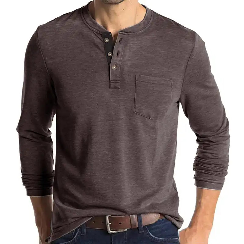 Men's Pocket Henley T-Shirt - Long Sleeve Classic