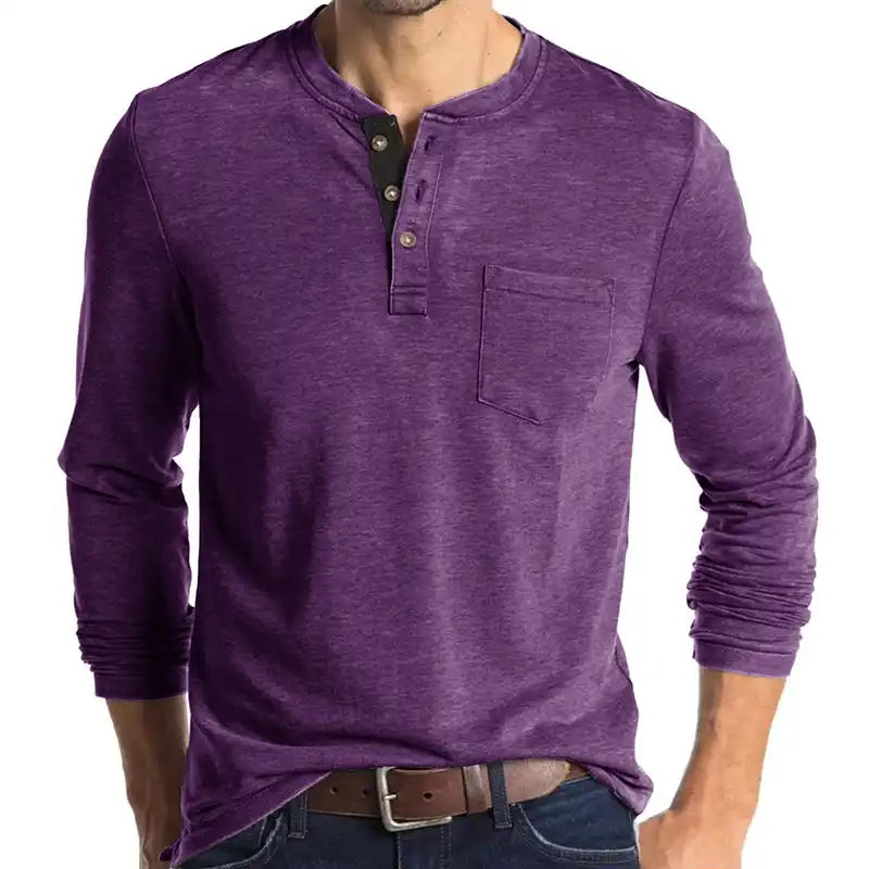 Men's Pocket Henley T-Shirt - Long Sleeve Classic
