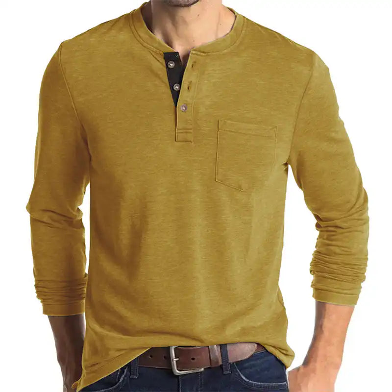 Men's Pocket Henley T-Shirt - Long Sleeve Classic