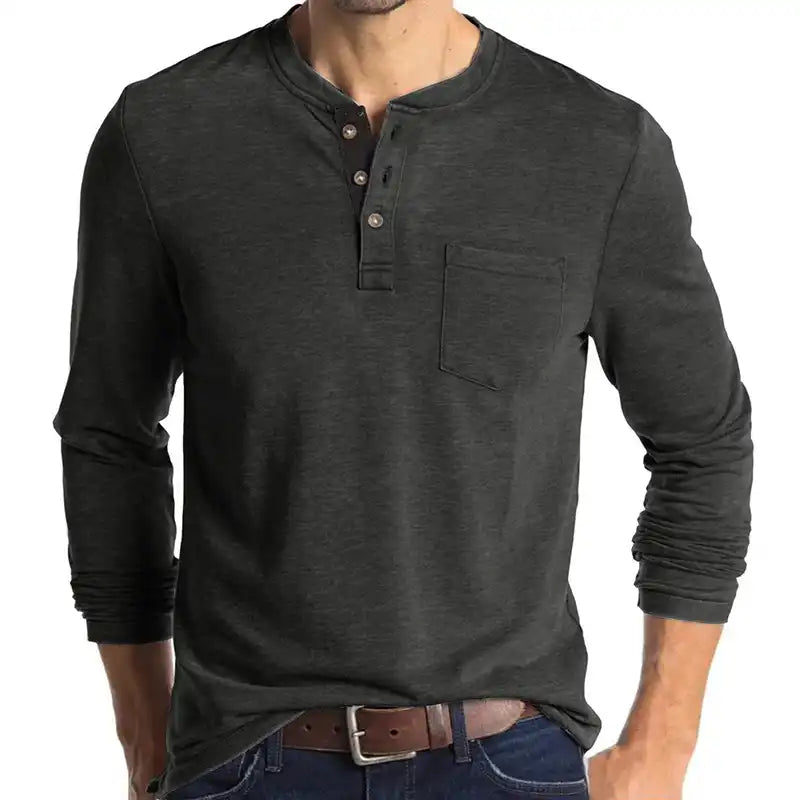 Men's Pocket Henley T-Shirt - Long Sleeve Classic