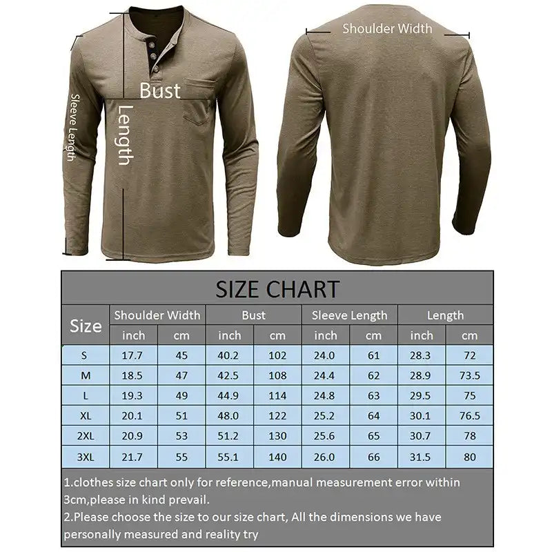Men's Pocket Henley T-Shirt - Long Sleeve Classic