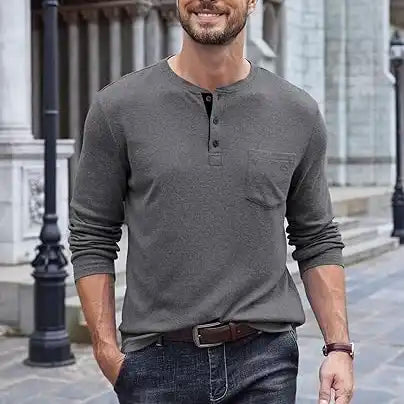 Men's Pocket Henley T-Shirt - Long Sleeve Classic