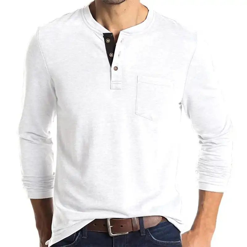 Men's Pocket Henley T-Shirt - Long Sleeve Classic