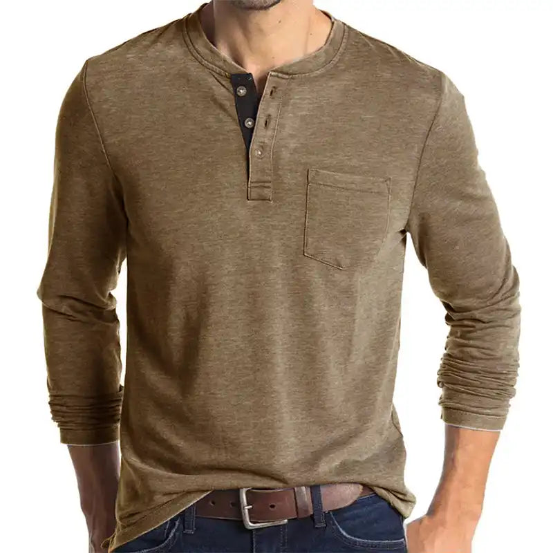 Men's Pocket Henley T-Shirt - Long Sleeve Classic